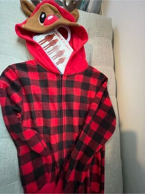 Kohl's Red and Black Buffalo Plaid Reindeer Hooded Kids Pajamas